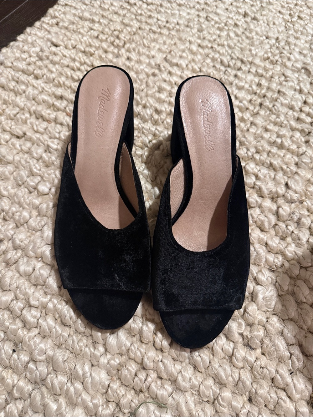 Madewell Black Velvet Open-Toe Slide Mules